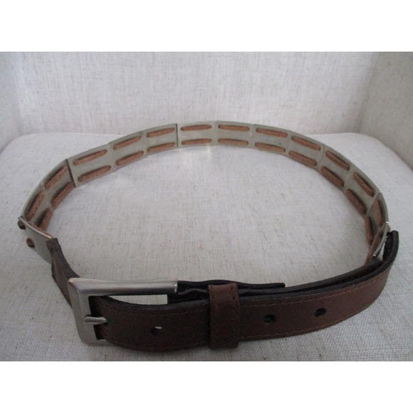 Vintage Brown Genuine Leather Silver Metal Link Belt Size Medium - Picture 5 of 5